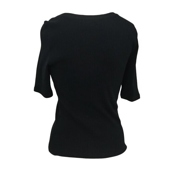 Sundance Ribbed Black Short Half Sleeved Round Neck T Shirt Size M Cotton Basic - Picture 6 of 11